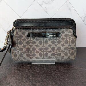 Coach Signature Canvas & Leather Wristlet w/ Bow – Gray/Black/Purple